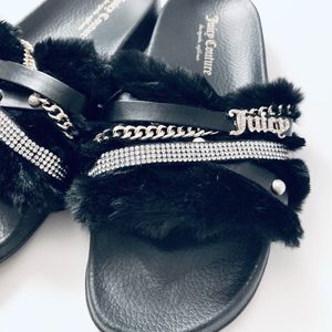 Juicy Couture Styx Fuzzy Rhinestone Slides Size 7